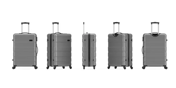 Utazás Nyaralás Koncepció Nagy Modern Luxus Műanyag Szürke Bőröndök Állítsa — Stock Fotó