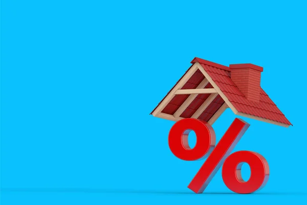 stock image Red Percent Sign Under Red Tile Roof on a blue background. 3d Rendering 