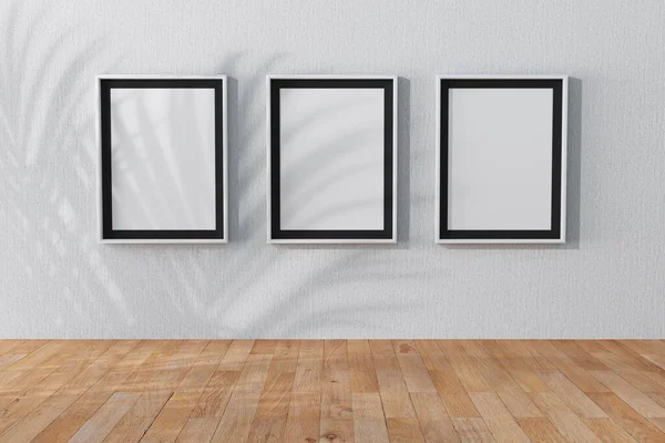 白色空白布告栏 画框在抽象空房间艺术画廊博物馆的特写特写 3D渲染 — 图库照片