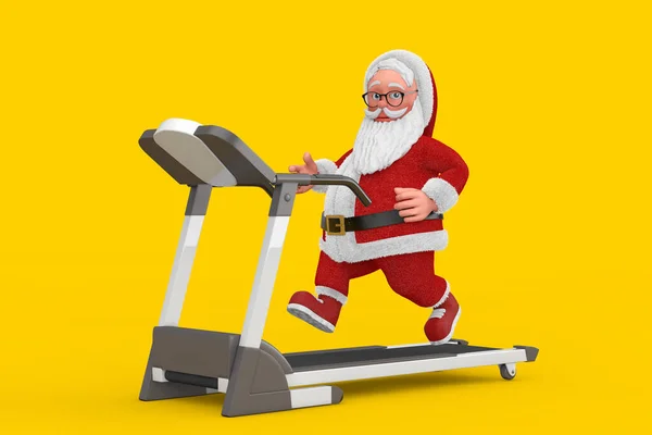 Kreskówka Wesoły Santa Claus Granpa Bieganie Bieżni Żółtym Tle Renderowanie — Zdjęcie stockowe