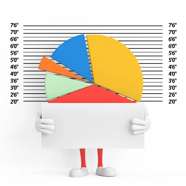 Info Graphics Business Pie Chart Character Person with Identification Plate in front of Police Lineup or Mugshot Background extreme closeup. 3d Rendering
