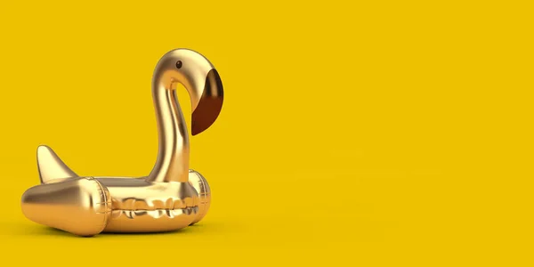 Verão Piscina Inflável Golden Flamingo Toy Sobre Fundo Amarelo Renderização — Fotografia de Stock