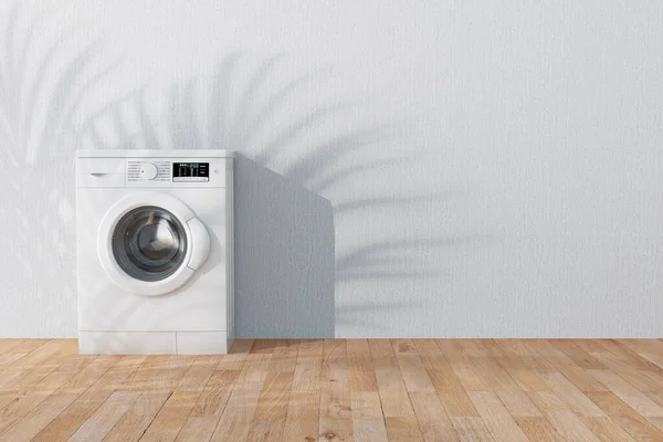 White Modern Washing Machine Abstract Empty Room Extreme Closeup Rendering — Stock Photo, Image