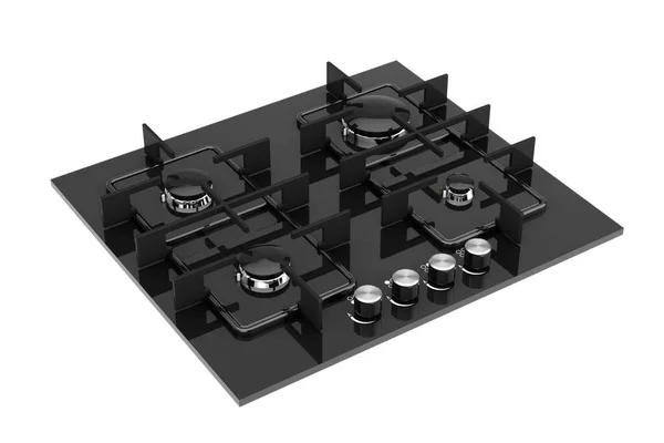 白色背景上的黑色现代厨房煤气炉 3D渲染 — 图库照片