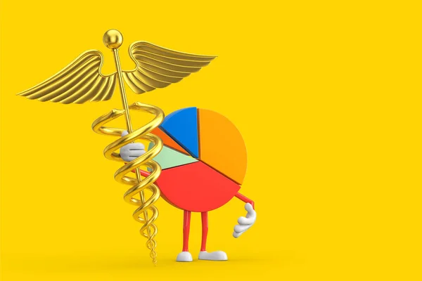 信息图形学商业皮条图人物与黄金医疗干部符号的黄色背景 3D渲染 — 图库照片