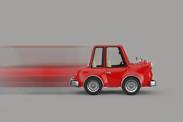 Red Cartoon Car Motion Сером Фоне Рендеринг — стоковое фото