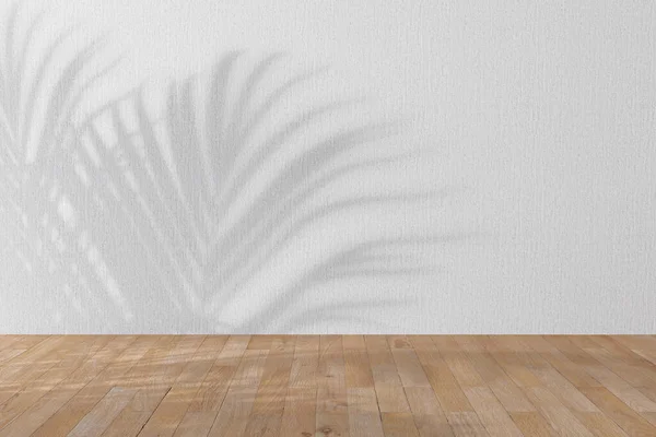 Shadow Tree Sunlight Empty Room Λευκό Τοίχος Και Ξύλινη Σανίδα — Φωτογραφία Αρχείου