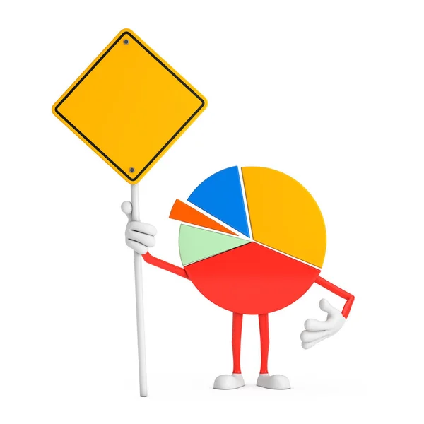 Info Graphics Business Pie Chart Character Person Und Gelbes Verkehrsschild — Stockfoto