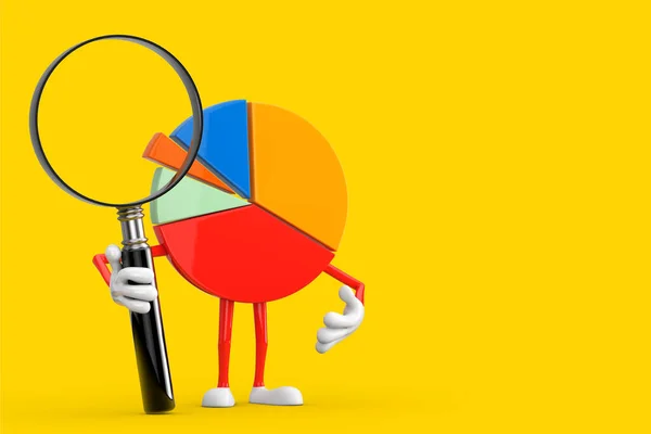 Info Graphics Business Pie Chart Character Person Magnifying Glass Yellow — 스톡 사진