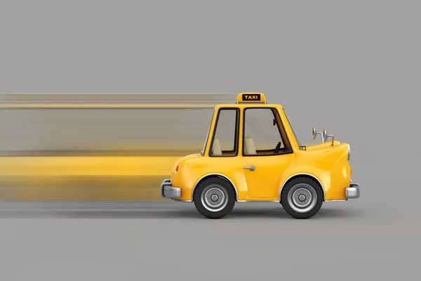 Yellow Cartoon Taxi Car Motion Grey Background Rendering — Stock Photo, Image