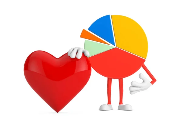 Инфо Графика Business Pie Chart Персонаж Красным Сердцем Белом Фоне — стоковое фото