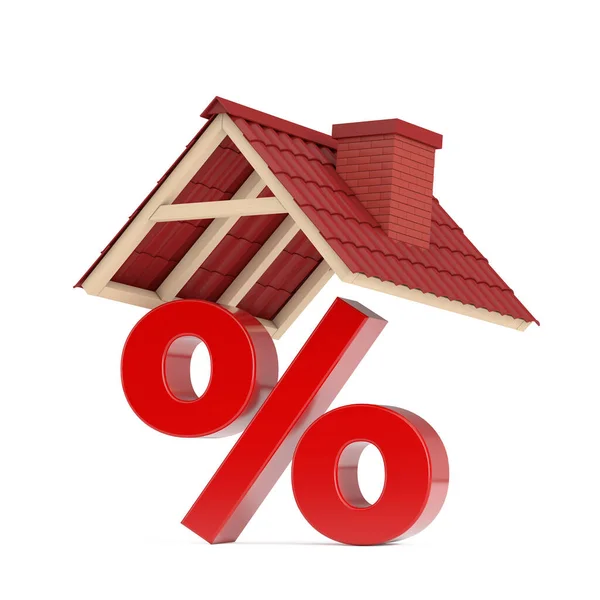 Red Percent Sign Red Tile Roof Fundo Branco Renderização — Fotografia de Stock