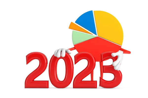 Info Graphics Business Pie Chart Character Person with Red 2023 New Year Sign on a white background. 3d Rendering