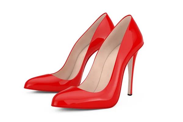 Red High Heels Wooman Shooes Fundo Branco Renderização Fotografias De Stock Royalty-Free