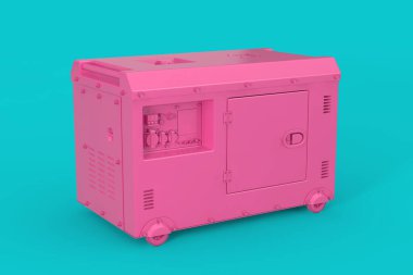 Big Pink Outside Auxiliary Electric Power Generator Diesel Unit for Emergency Use in Duotone Style on a blue background. 3d Rendering 