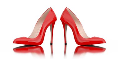 Kırmızı Topuklu Wooman Shooes beyaz arka planda. 3d Hazırlama 