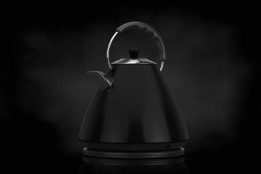 Modern Black Electric Kitchen Kettle on a black background. 3d Rendering 