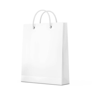 White Paper Shopping Bag Mockup with Free Space for Your Design on a white background. 3d Rendering 