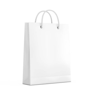 White Paper Shopping Bag Mockup with Free Space for Your Design on a white background. 3d Rendering 