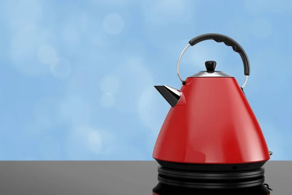 Modern Red Electric Kitchen Kettle on a blue background. 3d Rendering