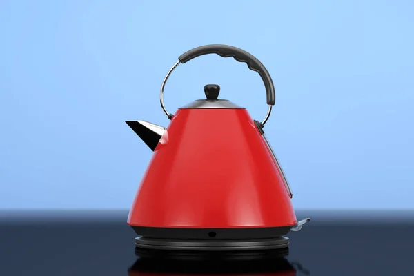Modern Red Electric Kitchen Kettle on a blue background. 3d Rendering