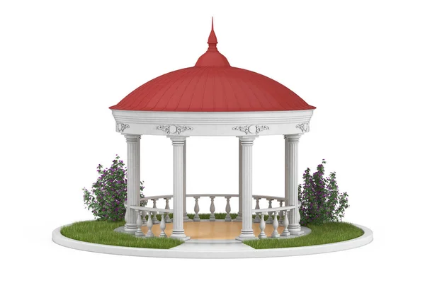 Urban Infrastructure Garden or Park Circle Gazebo with Greek Columns and Green Roof, or Pergola on a white background. 3d Rendering