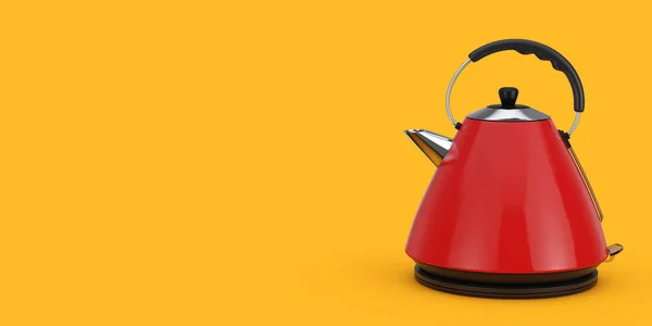 Modern Red Electric Kitchen Kettle on a yellow background. 3d Rendering