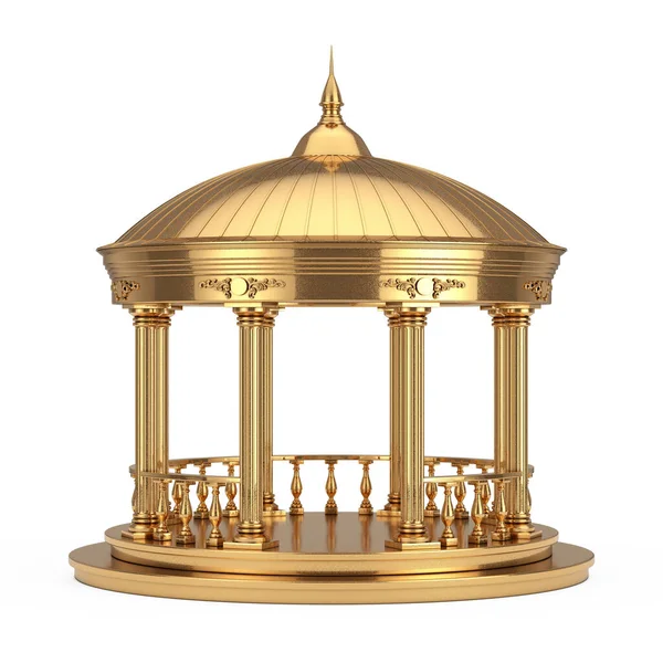 Urban Infrastructure Garden or Park Golden Circle Gazebo with Greek Columns and Roof, or Pergola on a white background. 3d Rendering