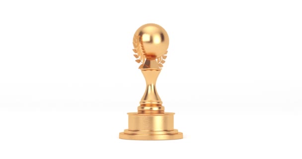 4K解像度视频 金奖奖杯与空白球和劳蕾尔花环杯 无缝圈旋转在白色背景上与阿尔法 视频剪辑