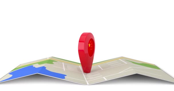 Video Auflösung China Travel Concept Cartoon Target Map Pointer Pin — Stockvideo