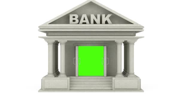 Resolution Video Concrete Bank Building Doors Opens Green Screen Camera — Wideo stockowe