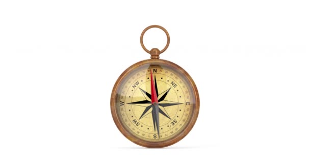 Resolution Video Glossy Bronze Vintage Compass Windrose Jumping White Background — Vídeos de Stock