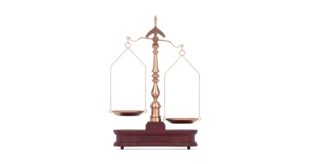 Risoluzione Video Vecchia Giustizia Bilancia Golden Weigh Equilibrio Con Due — Video Stock