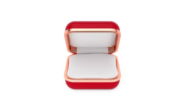 Resolution Video Red Gift Box Ring Closed Opened Lid White — Vídeo de Stock