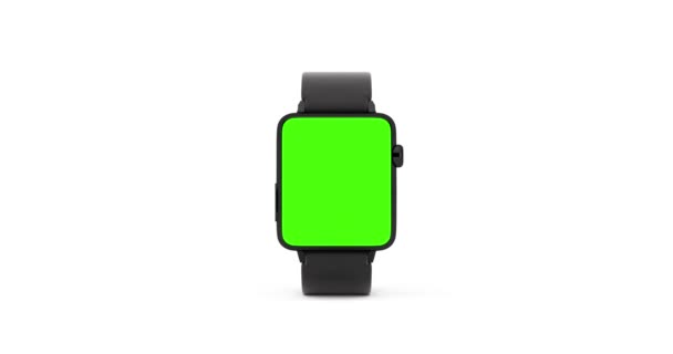 4K解像度视频 黑色现代智能手表模型 带有斜线 绿色屏幕 无缝隙跳 白色背景 带有阿尔法衬垫 视频剪辑