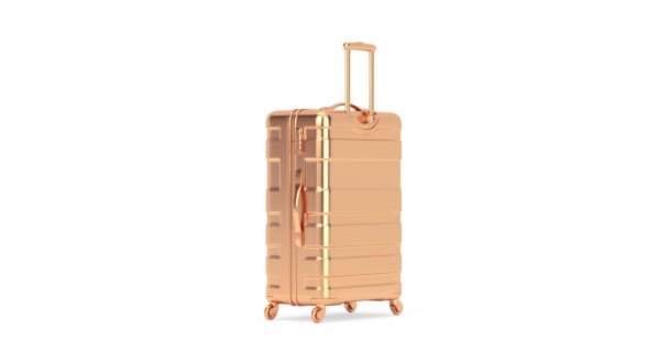 Resolution Video Travel Concept Golden Modern Suitcase Seamless Looped Rotating — Wideo stockowe