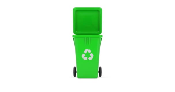Rozlišení Videa Recyklace Znamení Zelené Koše Odpadky Bezešvé Skákání Otáčení — Stock video
