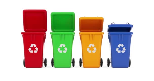 Resolution Video Recycle Sign Color Garbage Trash Bins Seamless Jumping — ストック動画