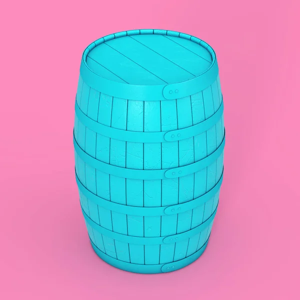 Blue Oak Barrel in Duotone Style on a pink background. 3d Rendering