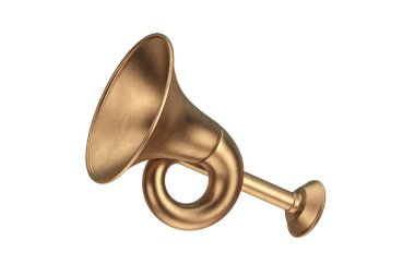 Beyaz arka planda Bakır Avlama Boynuzu. 3d Hazırlama 