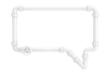 Beyaz baloncuklu beyaz gaz boru hattı ve konuşma kapakçığı ya da beyaz arka planda baloncuk düşünün. 3d Hazırlama 