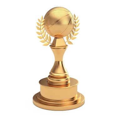 Altın Basketbol Topu ve Laurel Çelengi ile altın ödüllü beyaz arka plan. 3d Hazırlama 