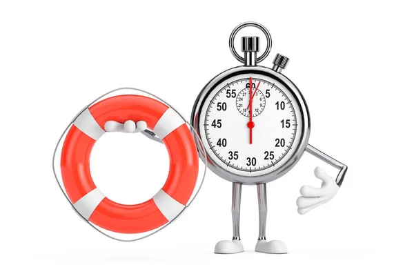 Modern Stopwatch Cartoon Person Character Mascot Life Buoy White Background — Stock Photo, Image