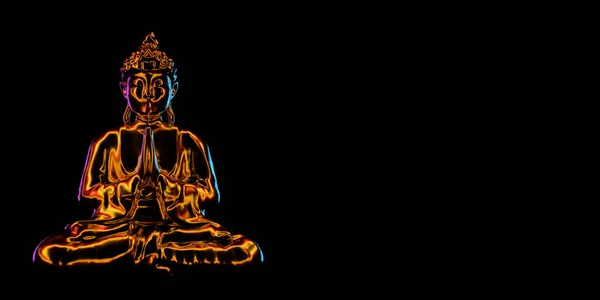 Estátua Ouro Buda Sentado Lotus Pose Sobre Fundo Preto Renderização — Fotografia de Stock