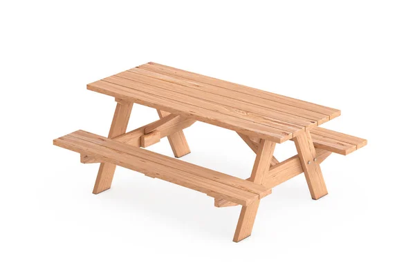 有白色背景长椅的木制野餐桌 3D渲染 — 图库照片
