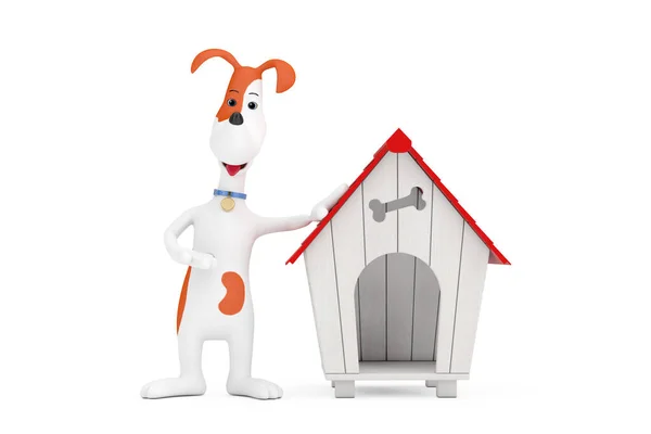 Cartoon Roztomilý Pes Dřevěným Psí Dům Bílém Pozadí Vykreslování — Stock fotografie