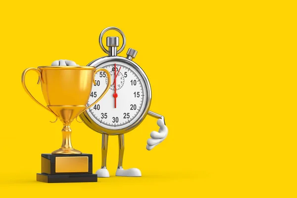 Mascotte Moderne Personnage Dessin Animé Chronomètre Avec Trophée Sur Fond — Photo