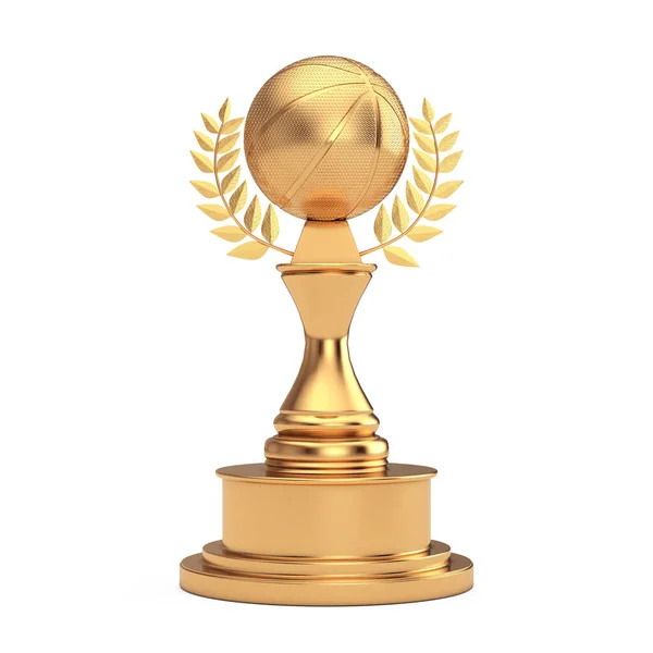 Golden Award Trophy Golden Basketball Ball Laurel Wreath White Background — Stock Photo, Image