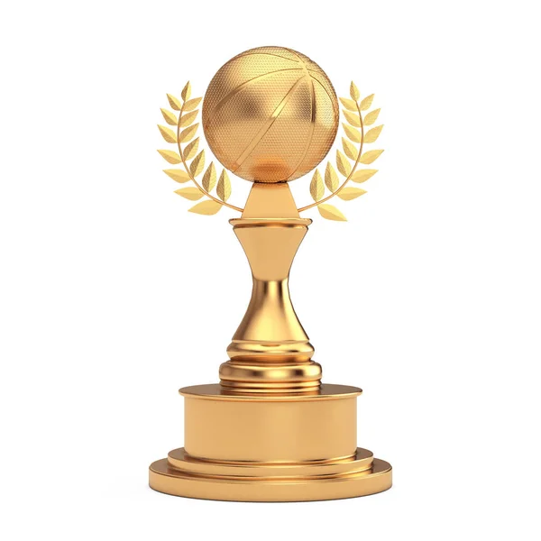 Golden Award Trophy Golden Basketball Ball Laurel Wreath White Background — стокове фото