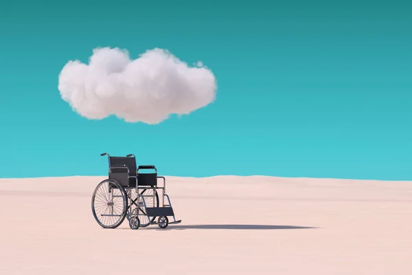 Empty Wheelchair Cloud Desert Blue Sky Background Rendering — Stock Photo, Image